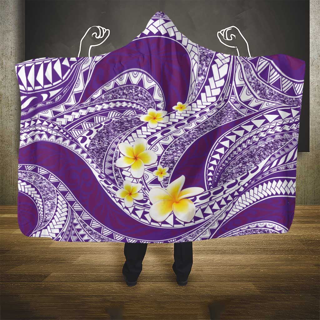 Plumeria Polynesian Purple Glitter Pattern Hooded Blanket
