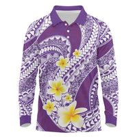 Plumeria Polynesian Purple Glitter Pattern Long Sleeve Polo Shirt