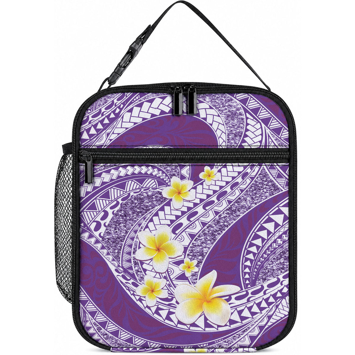 Plumeria Polynesian Purple Glitter Pattern Lunch Bag LT01 10.2 × 8.3 × 4.3 inch Purple - Polynesian Pride