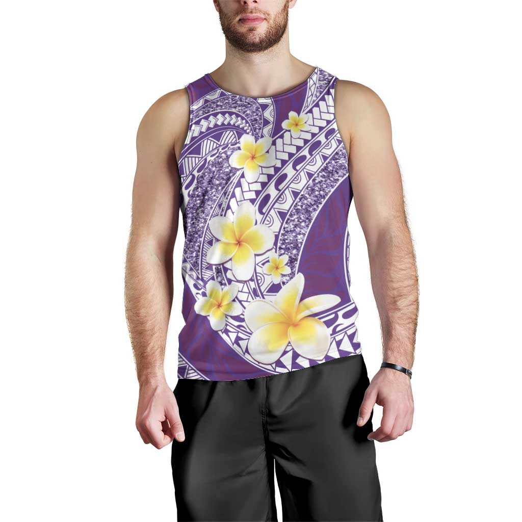 Plumeria Polynesian Purple Glitter Pattern Men Tank Top