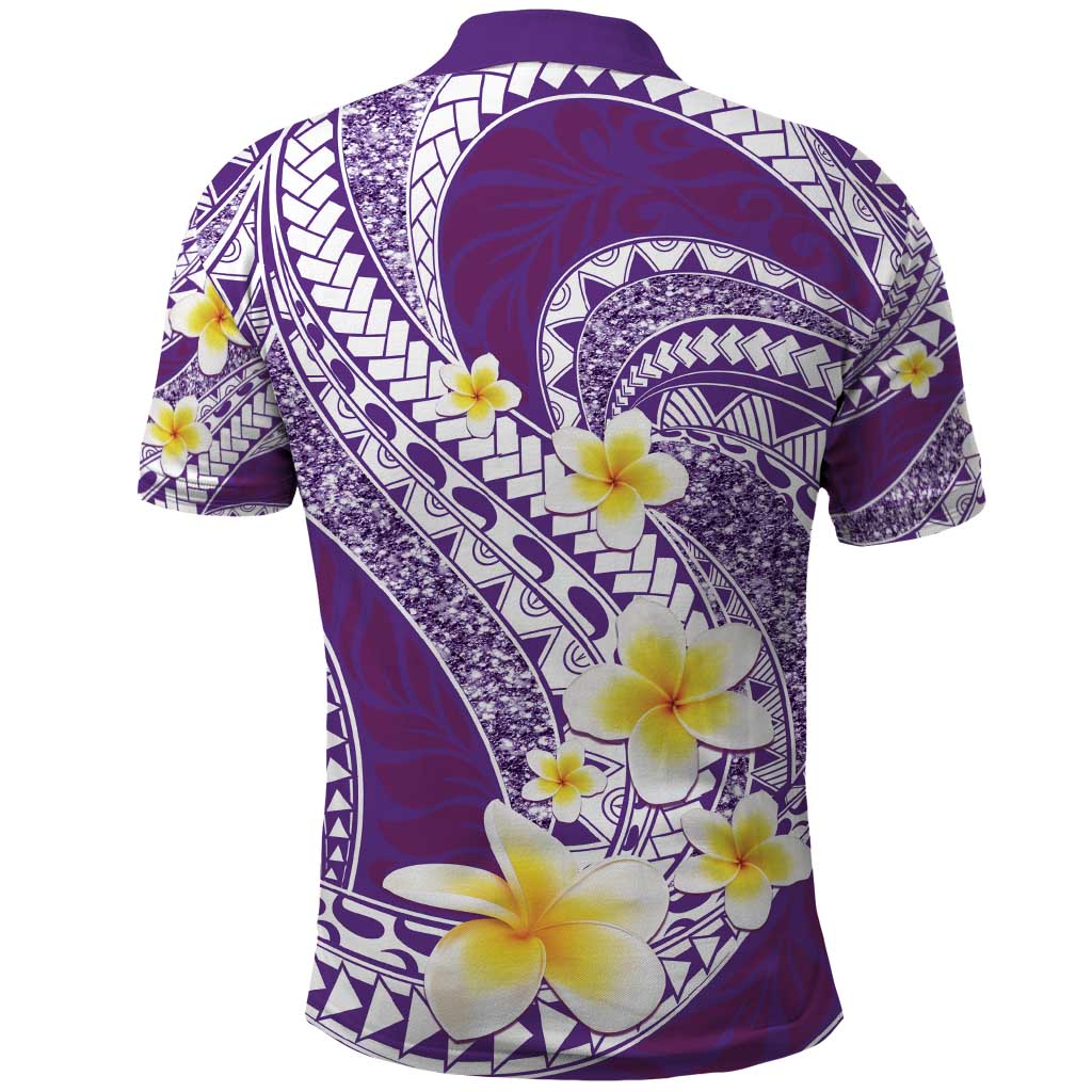 Plumeria Polynesian Purple Glitter Pattern Polo Shirt