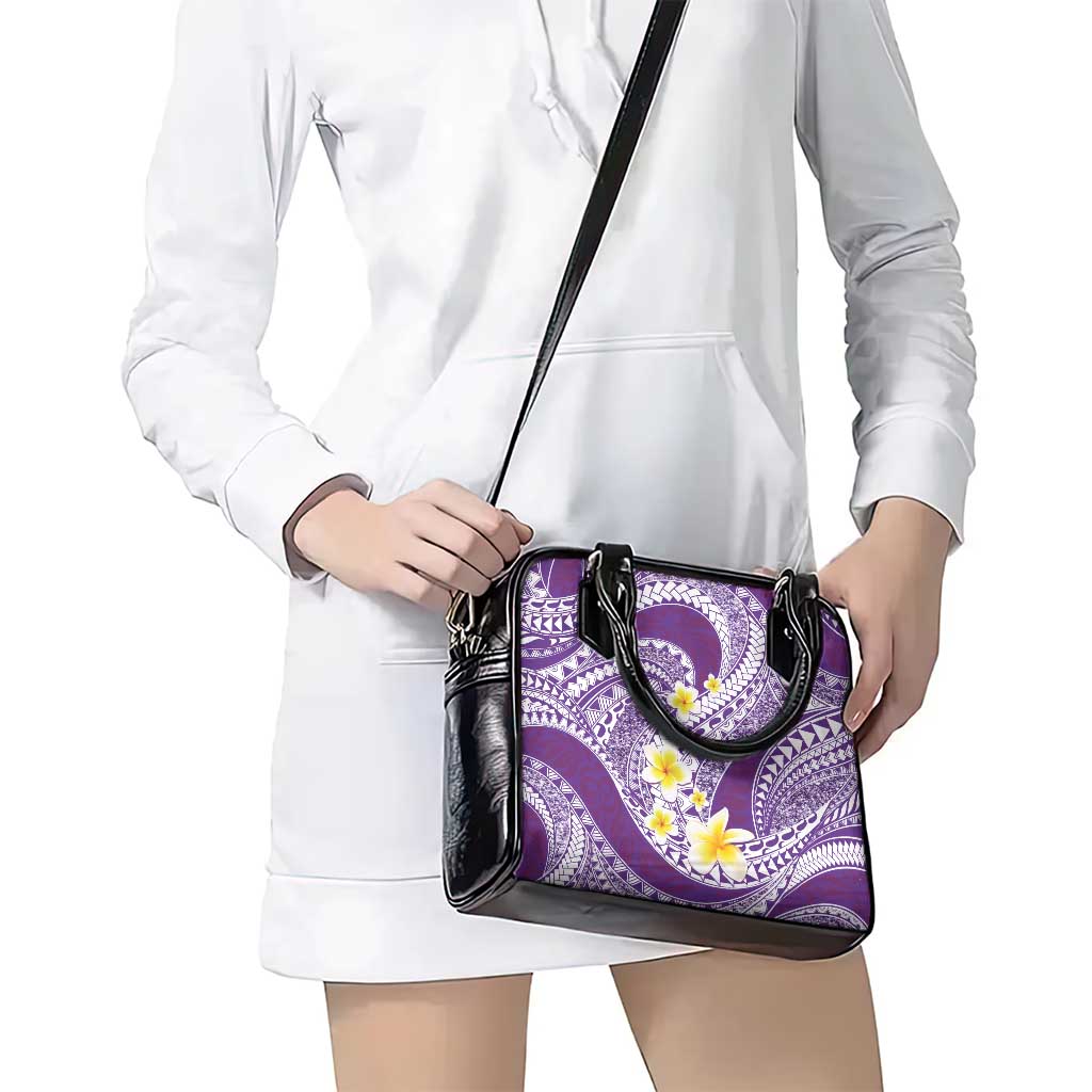 Plumeria Polynesian Purple Glitter Pattern Shoulder Handbag
