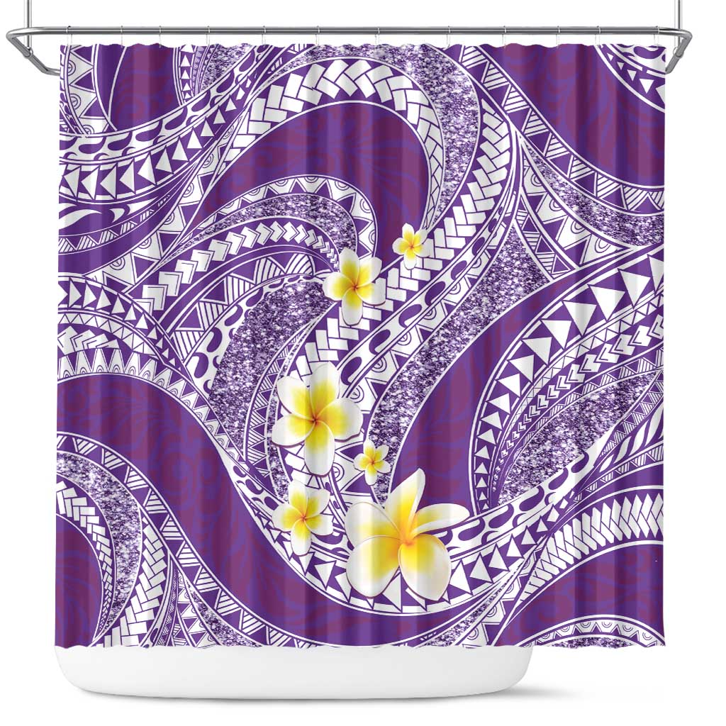 Plumeria Polynesian Purple Glitter Pattern Shower Curtain LT01 Purple - Polynesian Pride