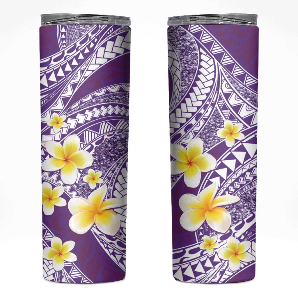 Plumeria Polynesian Purple Glitter Pattern Skinny Tumbler LT01 Purple - Polynesian Pride