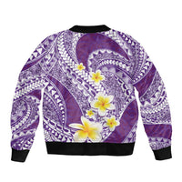 Plumeria Polynesian Purple Glitter Pattern Sleeve Zip Bomber Jacket