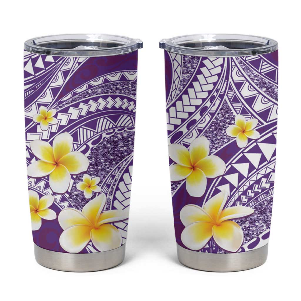 Plumeria Polynesian Purple Glitter Pattern Tumbler Cup LT01 Purple - Polynesian Pride