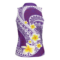 Plumeria Polynesian Purple Glitter Pattern Women Sleeveless Polo Shirt