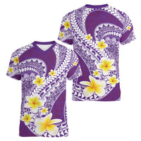 Plumeria Polynesian Purple Glitter Pattern Women V-Neck T-Shirt