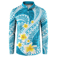 Plumeria Polynesian Sky Blue Glitter Pattern Button Sweatshirt