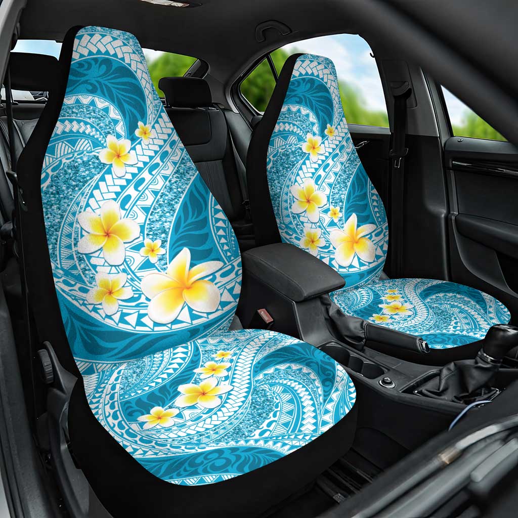 Plumeria Polynesian Sky Blue Glitter Pattern Car Seat Cover LT01 One Size Sky Blue - Polynesian Pride