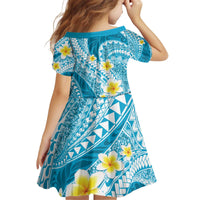 Plumeria Polynesian Sky Blue Glitter Pattern Kid Short Sleeve Dress