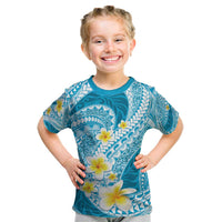 Plumeria Polynesian Sky Blue Glitter Pattern Kid T Shirt