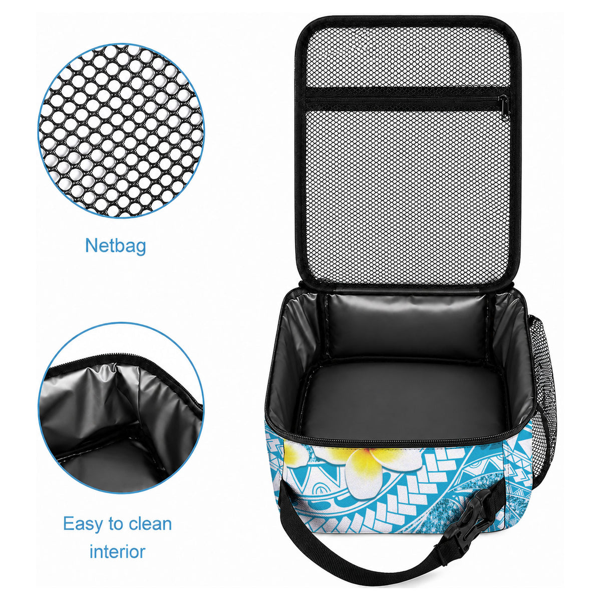 Plumeria Polynesian Sky Blue Glitter Pattern Lunch Bag LT01 - Polynesian Pride