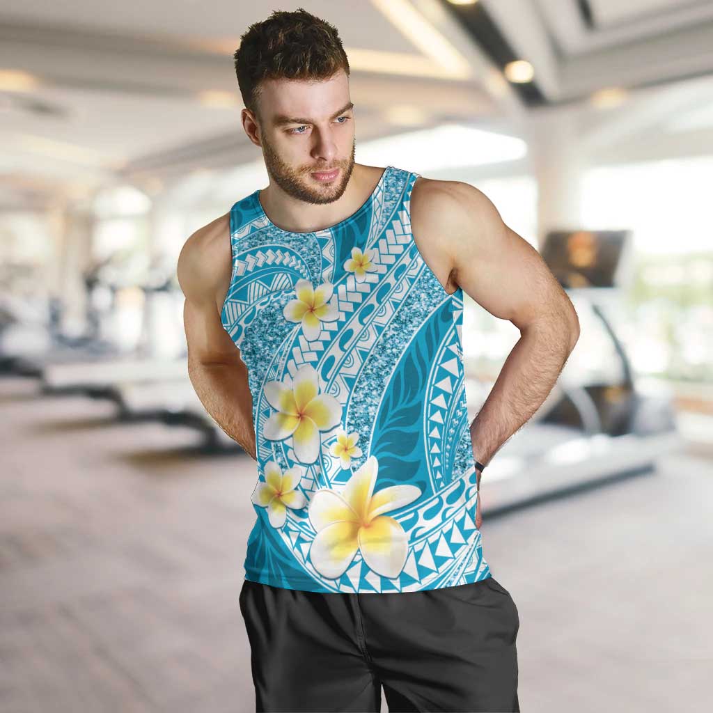 Plumeria Polynesian Sky Blue Glitter Pattern Men Tank Top