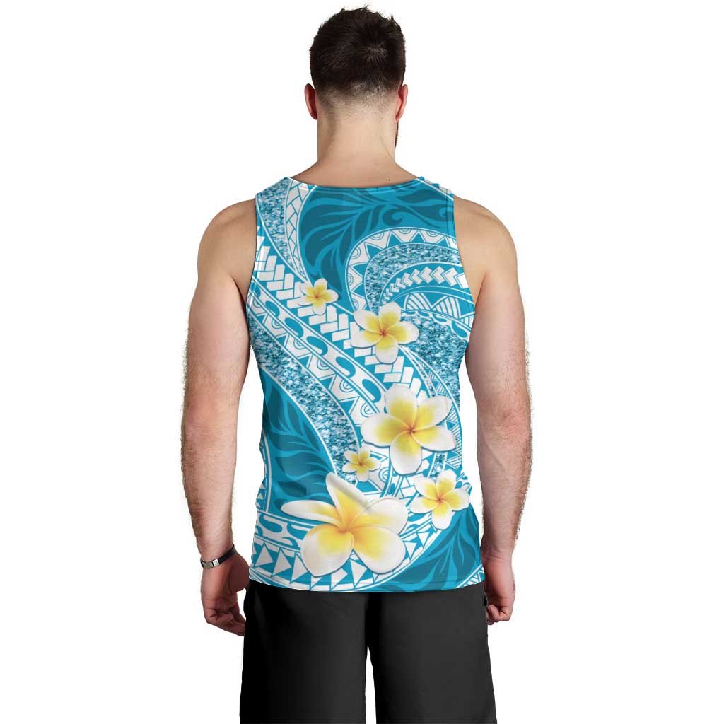 Plumeria Polynesian Sky Blue Glitter Pattern Men Tank Top