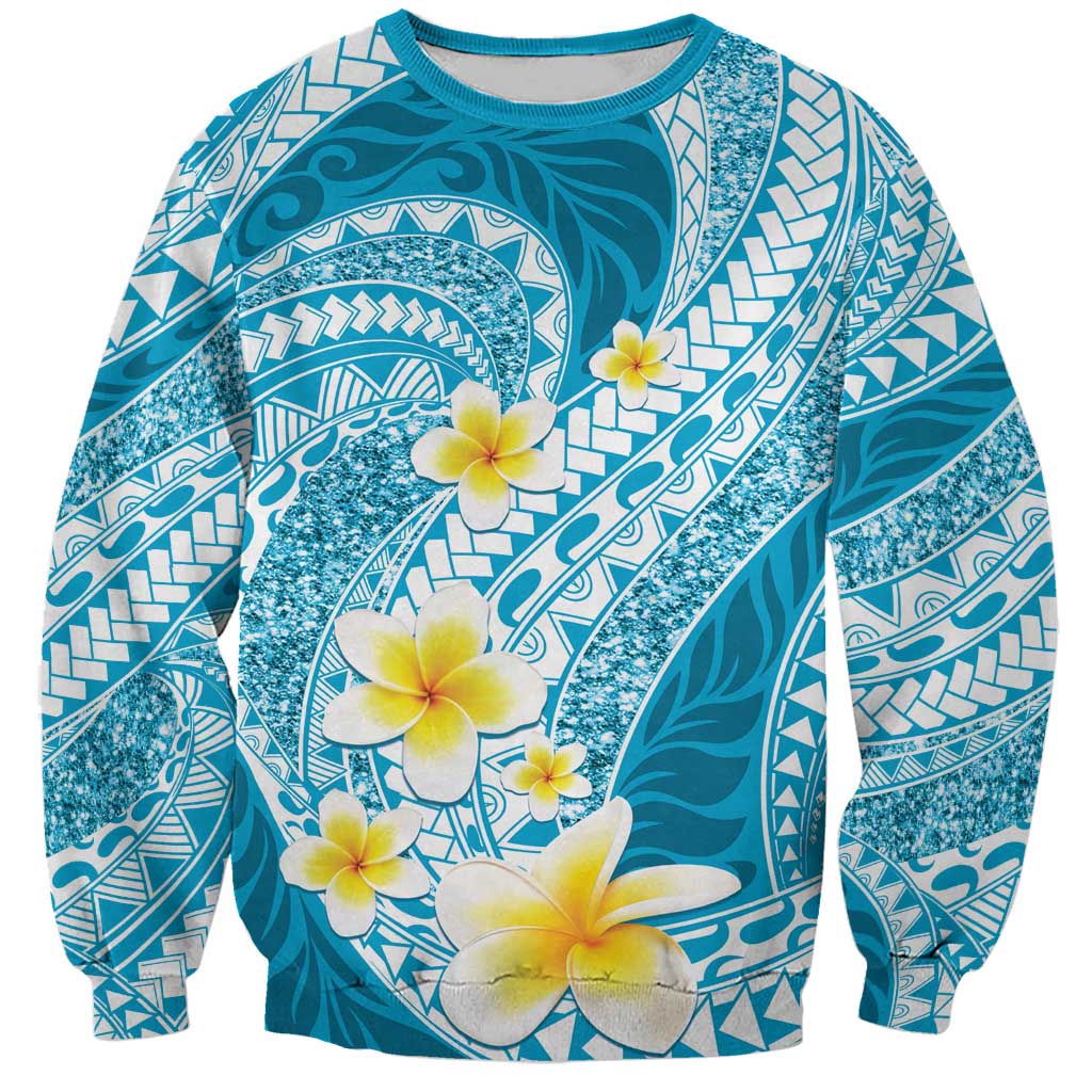Plumeria Polynesian Sky Blue Glitter Pattern Sweatshirt LT01 Unisex Sky Blue - Polynesian Pride