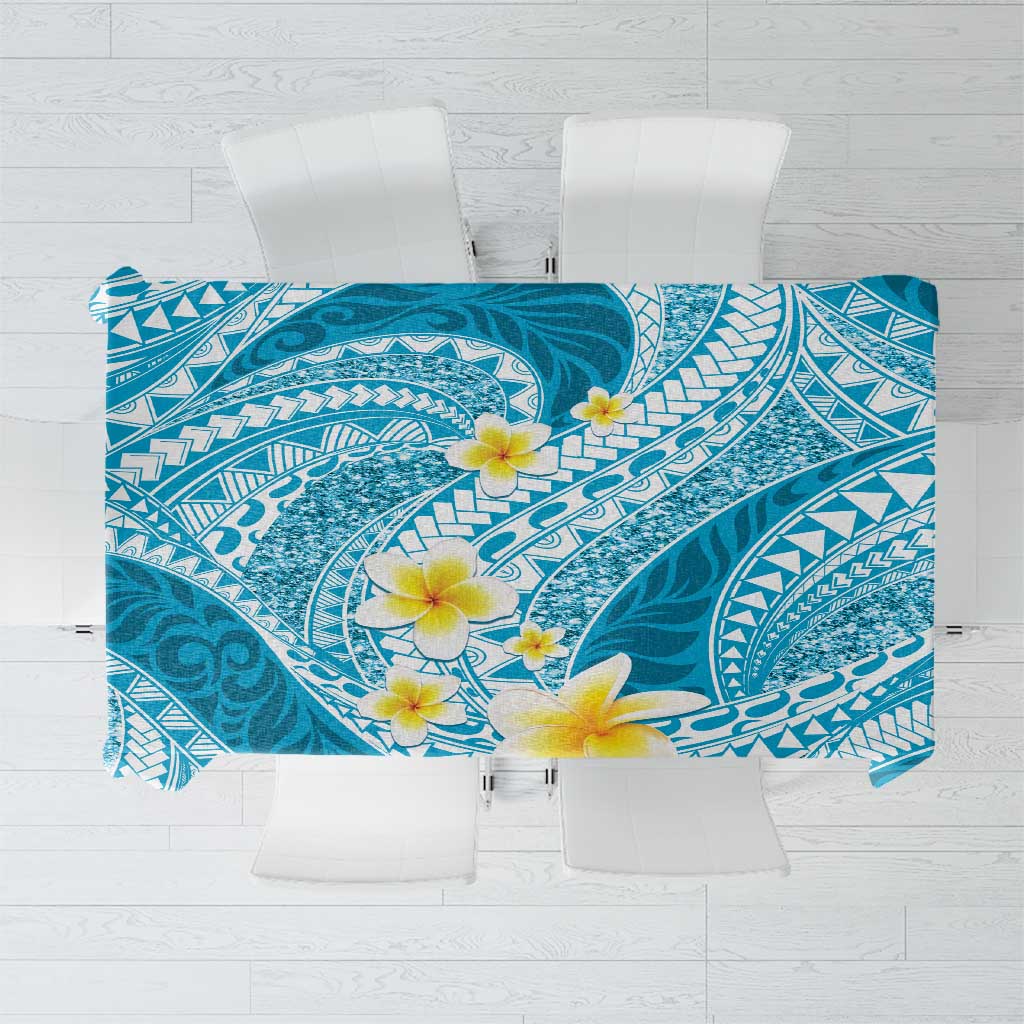Plumeria Polynesian Sky Blue Glitter Pattern Tablecloth LT01 Sky Blue - Polynesian Pride