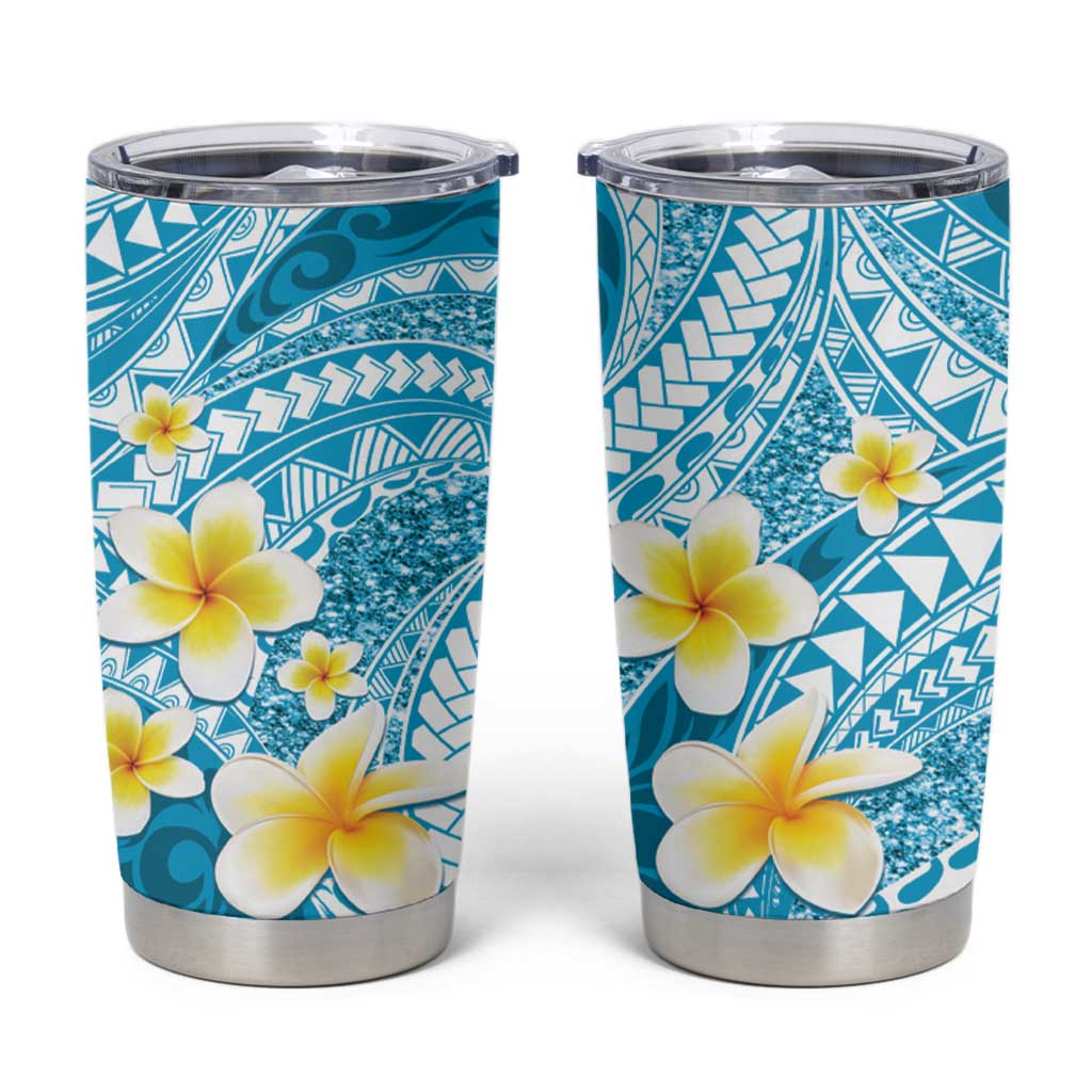 Plumeria Polynesian Sky Blue Glitter Pattern Tumbler Cup LT01 Sky Blue - Polynesian Pride