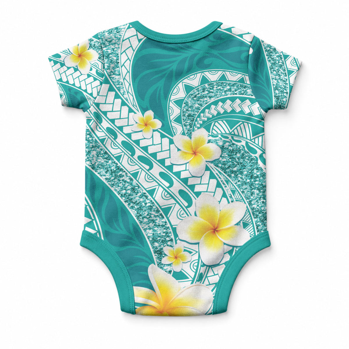 Plumeria Polynesian Teal Glitter Pattern Baby Onesie LT01 - Polynesian Pride