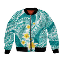 Plumeria Polynesian Teal Glitter Pattern Bomber Jacket