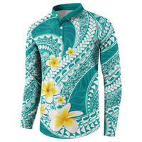 Plumeria Polynesian Teal Glitter Pattern Button Sweatshirt