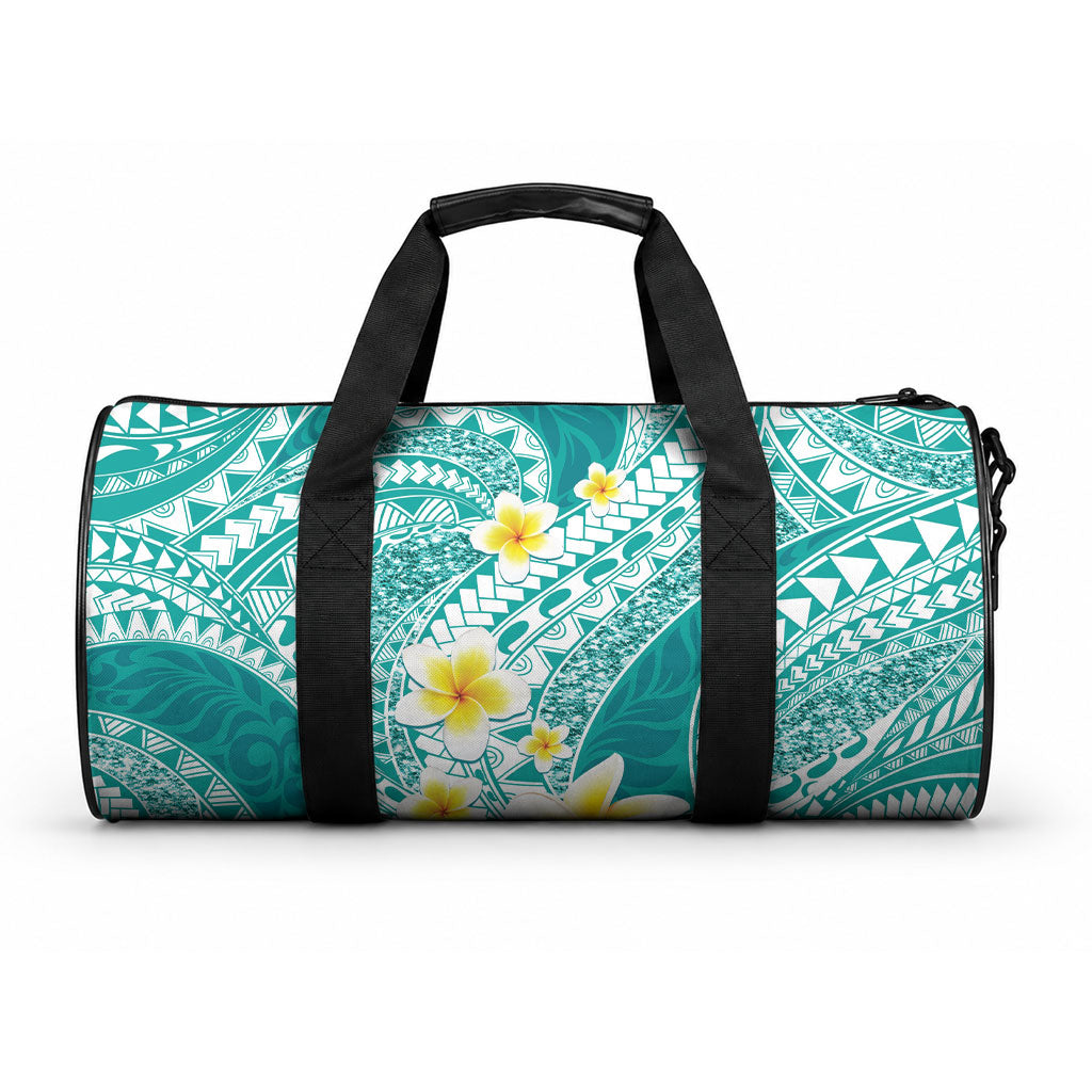Plumeria Polynesian Teal Glitter Pattern Duffle Bag LT01 One size Teal - Polynesian Pride