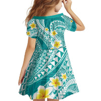 Plumeria Polynesian Teal Glitter Pattern Family Matching Off Shoulder Maxi Dress and Hawaiian Shirt