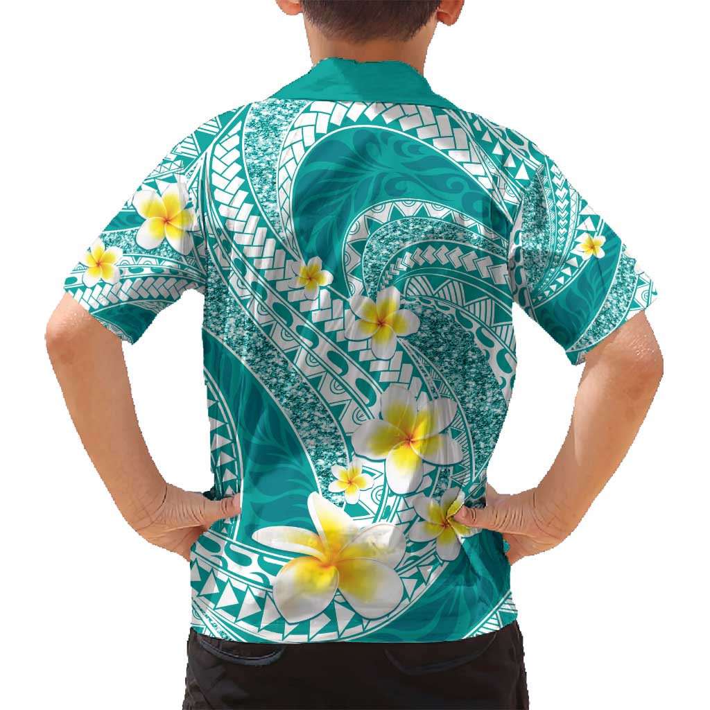 Plumeria Polynesian Teal Glitter Pattern Family Matching Tank Maxi Dress and Hawaiian Shirt LT01 - Polynesian Pride