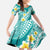 Plumeria Polynesian Teal Glitter Pattern Family Matching Tank Maxi Dress and Hawaiian Shirt