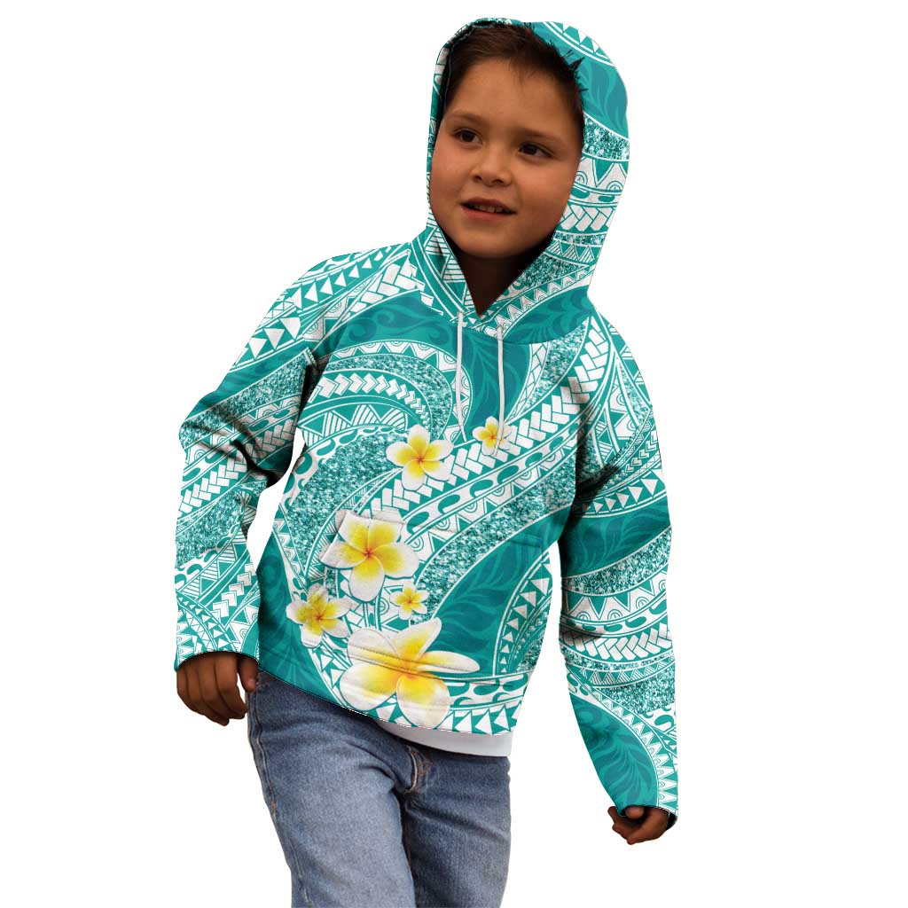Plumeria Polynesian Teal Glitter Pattern Kid Hoodie LT01 - Polynesian Pride