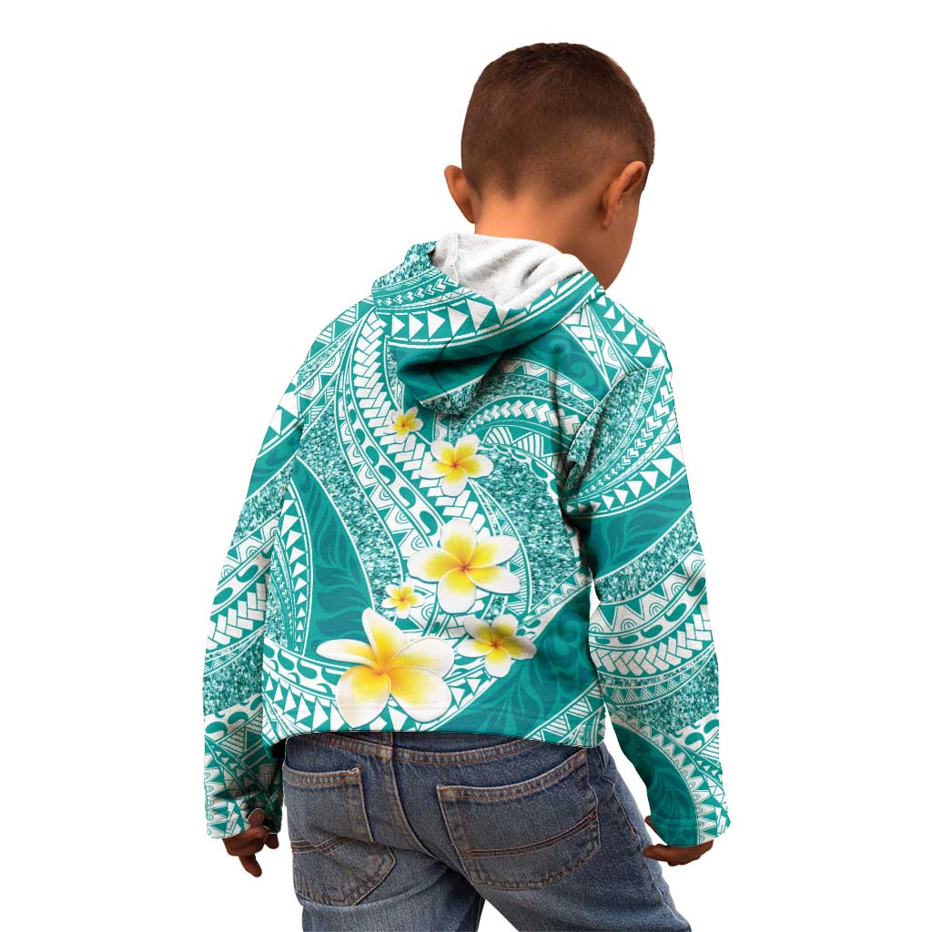 Plumeria Polynesian Teal Glitter Pattern Kid Hoodie LT01 - Polynesian Pride