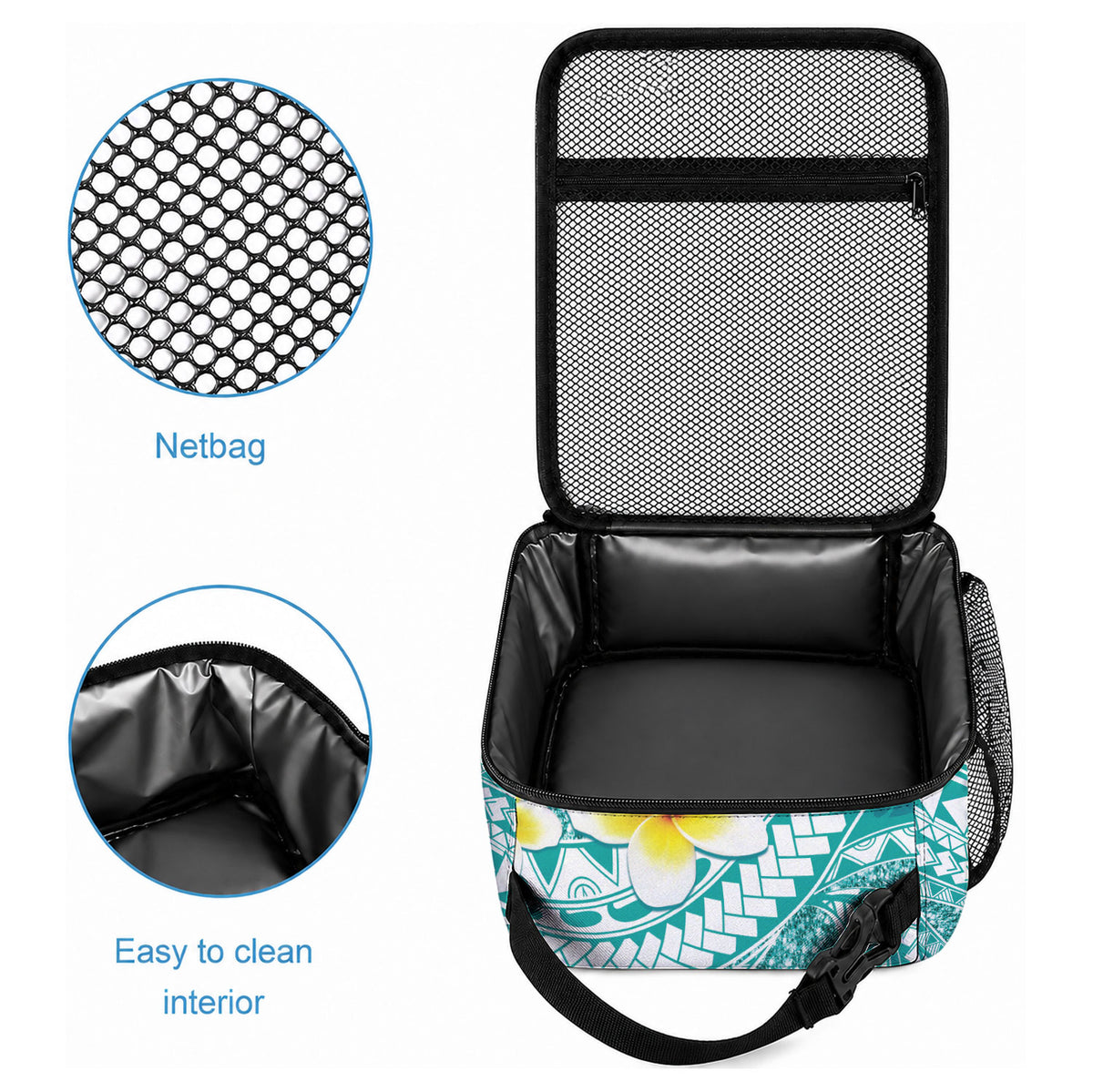 Plumeria Polynesian Teal Glitter Pattern Lunch Bag LT01 - Polynesian Pride