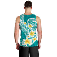 Plumeria Polynesian Teal Glitter Pattern Men Tank Top