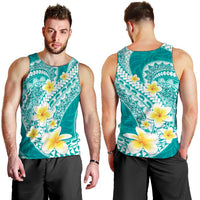 Plumeria Polynesian Teal Glitter Pattern Men Tank Top