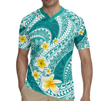 Plumeria Polynesian Teal Glitter Pattern Rugby Jersey