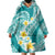 Plumeria Polynesian Teal Glitter Pattern Wearable Blanket Hoodie