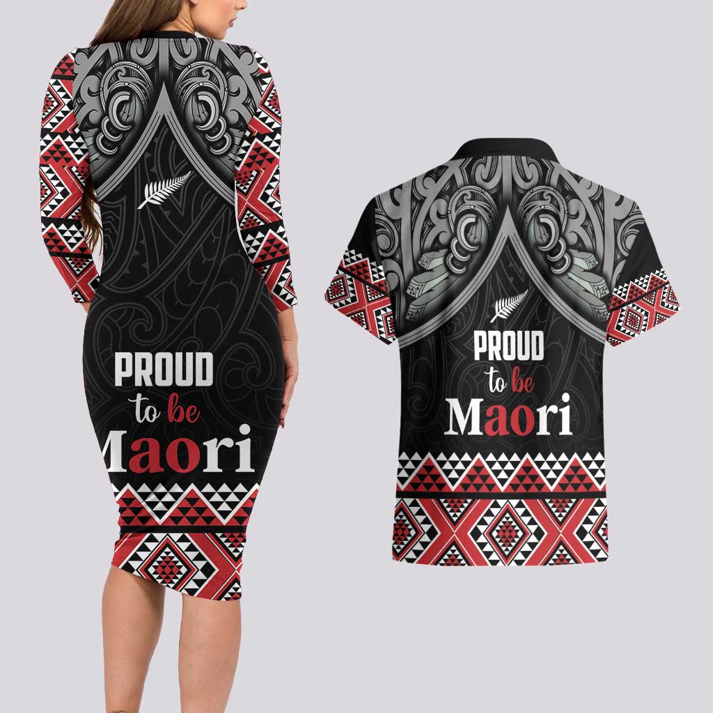 Aotearoa Toitu Te Tiriti Waitangi Couples Matching Long Sleeve Bodycon Dress and Hawaiian Shirt Proud To Be Maori LT01 - Polynesian Pride