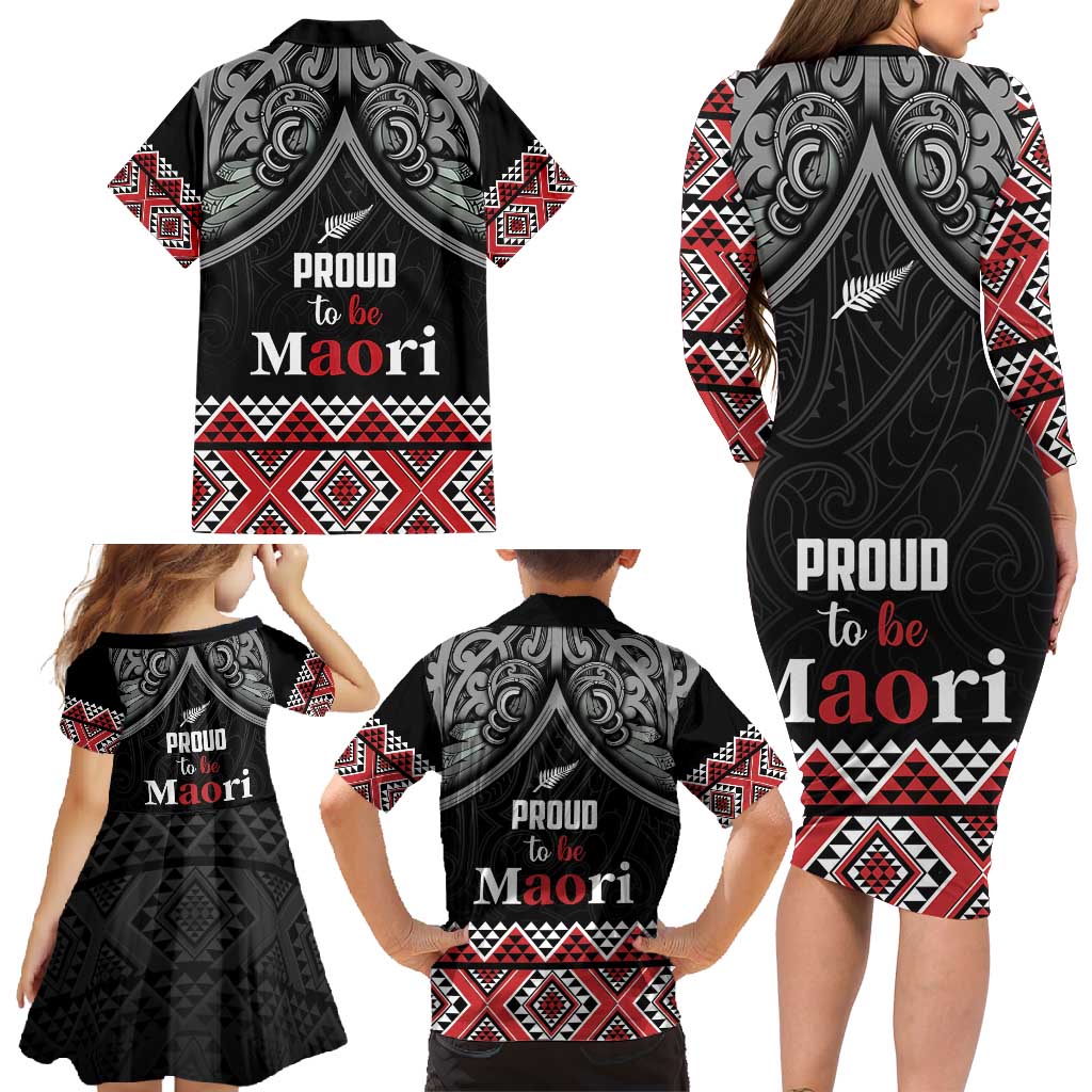 Aotearoa Toitu Te Tiriti Waitangi Family Matching Long Sleeve Bodycon Dress and Hawaiian Shirt Proud To Be Maori LT01 - Polynesian Pride