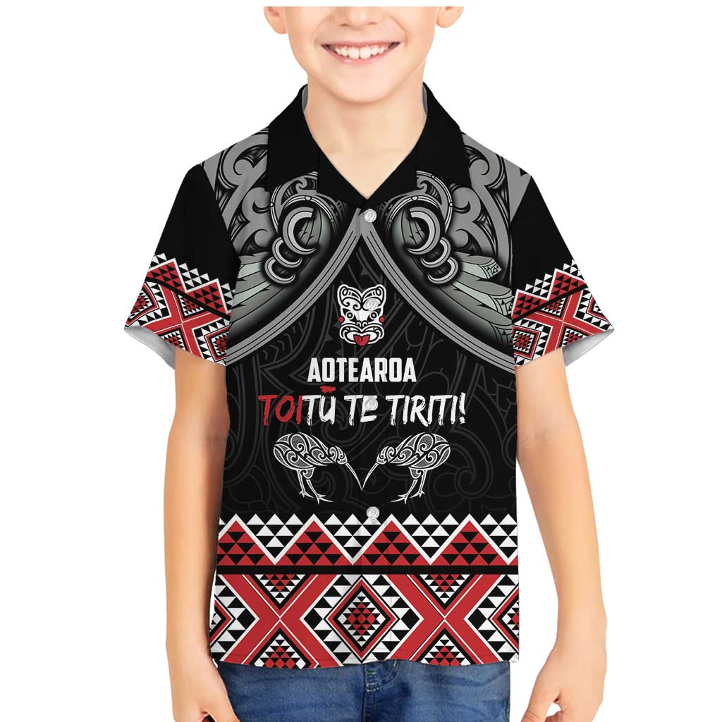 Aotearoa Toitu Te Tiriti Waitangi Family Matching Mermaid Dress and Hawaiian Shirt Proud To Be Maori LT01 Son's Shirt Black - Polynesian Pride
