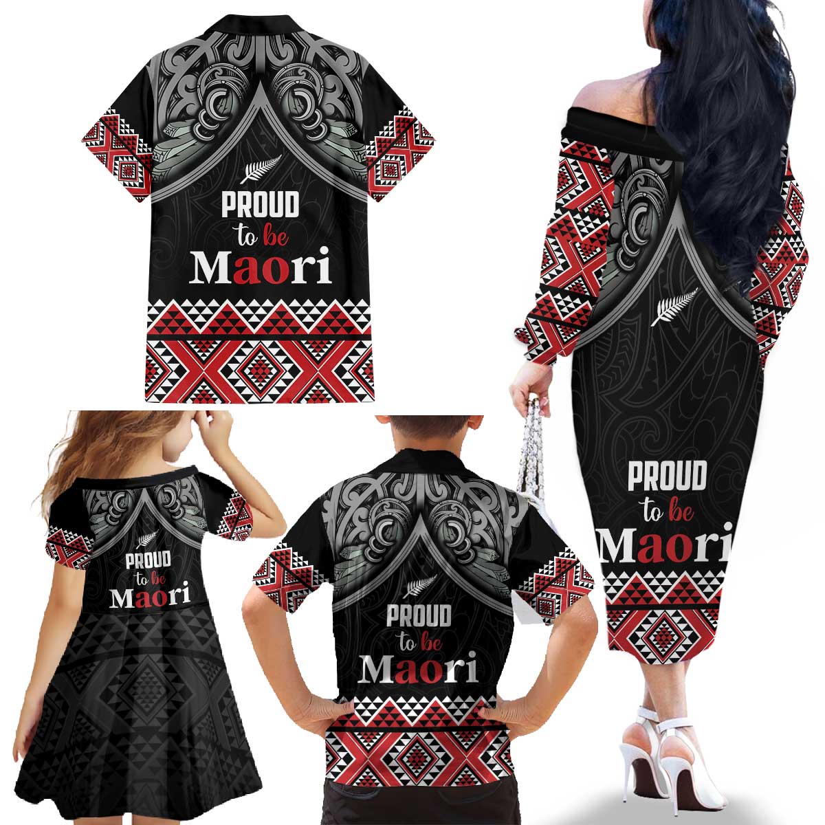 Aotearoa Toitu Te Tiriti Waitangi Family Matching Off The Shoulder Long Sleeve Dress and Hawaiian Shirt Proud To Be Maori LT01 - Polynesian Pride