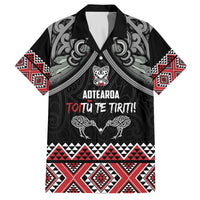 Aotearoa Toitu Te Tiriti Waitangi Family Matching Off The Shoulder Long Sleeve Dress and Hawaiian Shirt Proud To Be Maori LT01 Dad's Shirt - Short Sleeve Black - Polynesian Pride