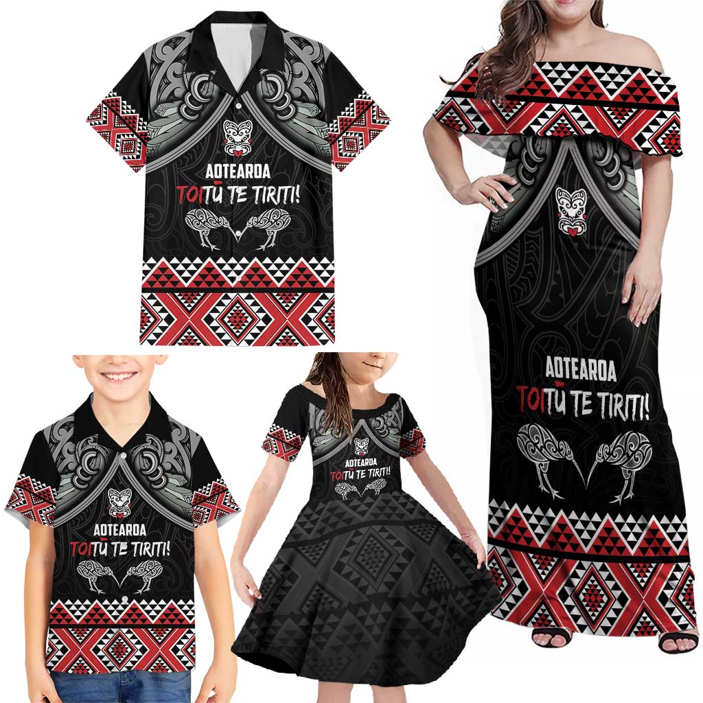 Aotearoa Toitu Te Tiriti Waitangi Family Matching Off Shoulder Maxi Dress and Hawaiian Shirt Proud To Be Maori LT01 - Polynesian Pride
