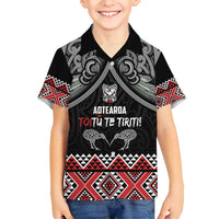 Aotearoa Toitu Te Tiriti Waitangi Family Matching Puletasi and Hawaiian Shirt Proud To Be Maori LT01 Son's Shirt Black - Polynesian Pride