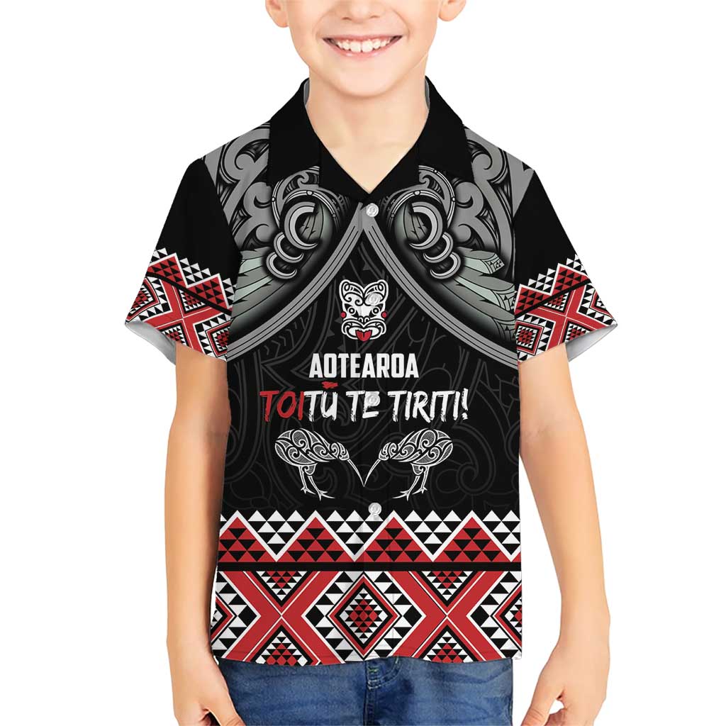 Aotearoa Toitu Te Tiriti Waitangi Family Matching Short Sleeve Bodycon Dress and Hawaiian Shirt Proud To Be Maori LT01 Son's Shirt Black - Polynesian Pride