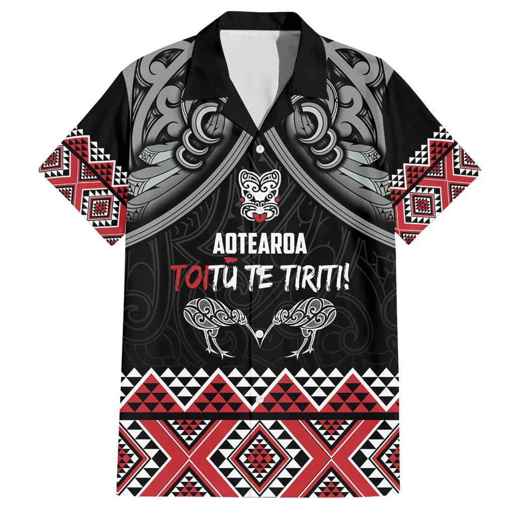 Aotearoa Toitu Te Tiriti Waitangi Family Matching Summer Maxi Dress and Hawaiian Shirt Proud To Be Maori LT01 Dad's Shirt - Short Sleeve Black - Polynesian Pride