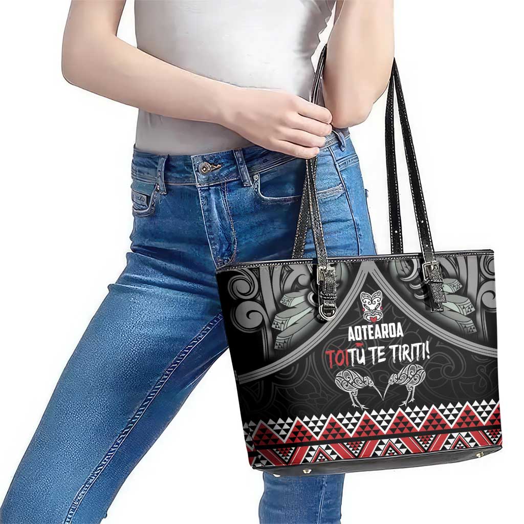 Aotearoa Toitu Te Tiriti Waitangi Leather Tote Bag Proud To Be Maori