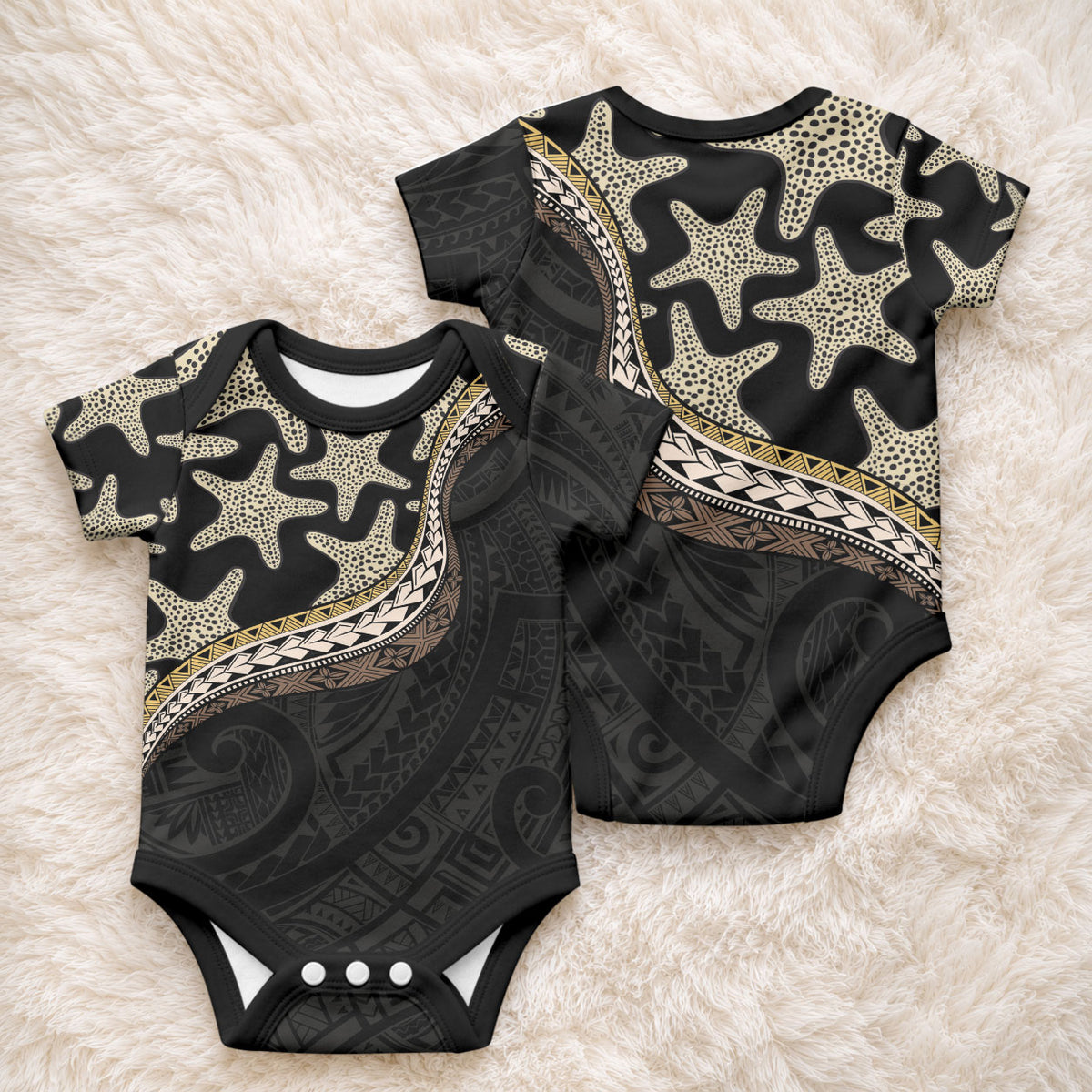 Beige Polynesian Starfish Unique Pattern Baby Onesie LT01 - Polynesian Pride