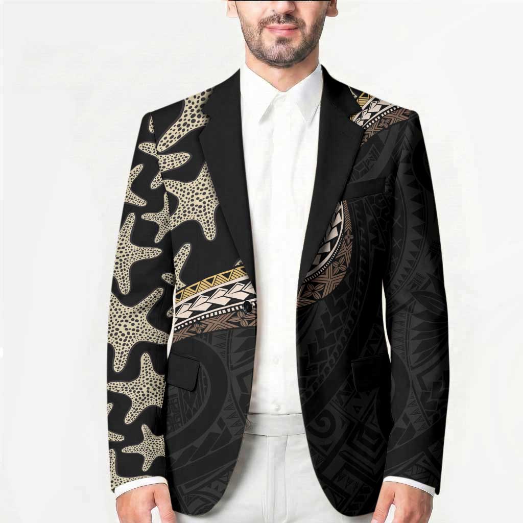 Beige Polynesian Starfish Unique Pattern Blazer
