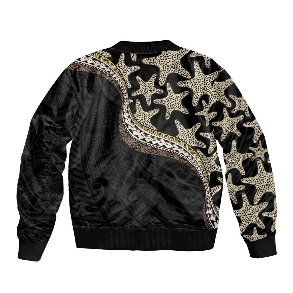 Beige Polynesian Starfish Unique Pattern Bomber Jacket