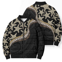 Beige Polynesian Starfish Unique Pattern Bomber Puffer Jacket